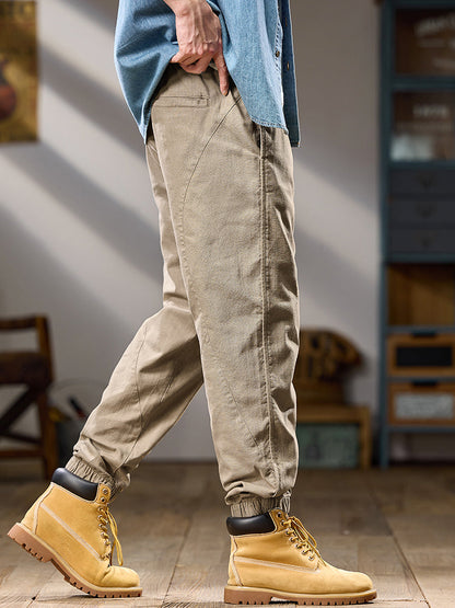 Men's Multi Pockets Relaxed‑Fit Pure Cotton Elastic Cuff Casual Pants