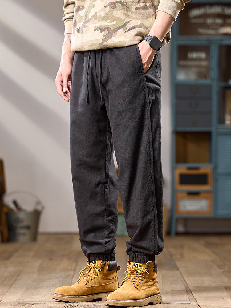 Men's Multi Pockets Relaxed‑Fit Pure Cotton Elastic Cuff Casual Pants