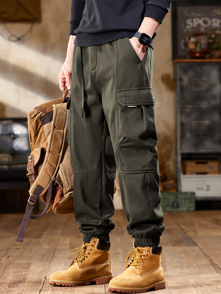 Pantalones cargo jogger de espiga con cinturón para hombre