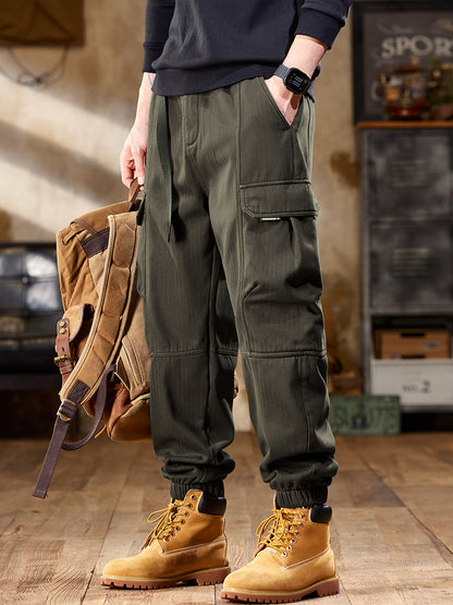 Pantalones cargo jogger de espiga con cinturón para hombre