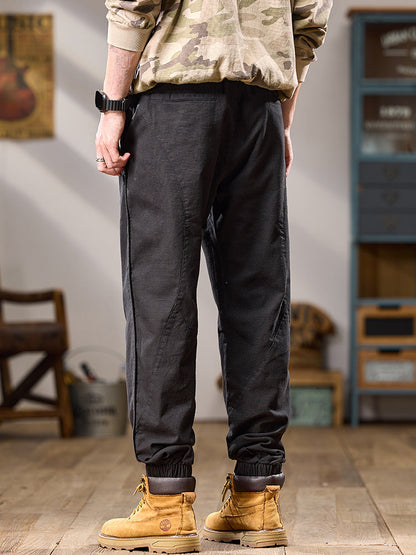 Men's Multi Pockets Relaxed‑Fit Pure Cotton Elastic Cuff Casual Pants