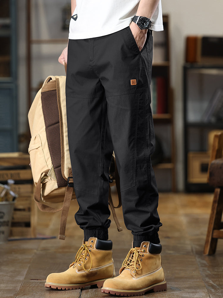 Men's Patch‑Label Elastic Cuff Tapered Cargo Pants