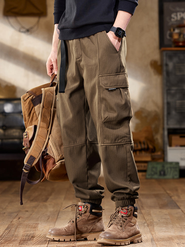 Pantalones cargo jogger de espiga con cinturón para hombre