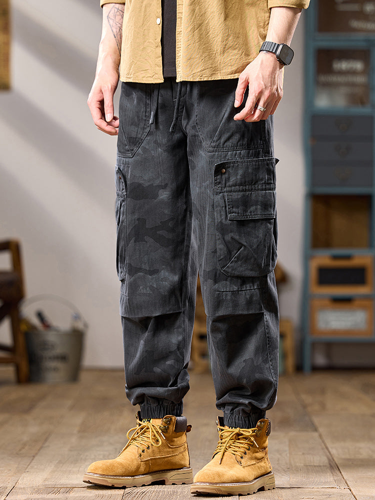 Pantalones cargo jogger de camuflaje para hombre con múltiples bolsillos