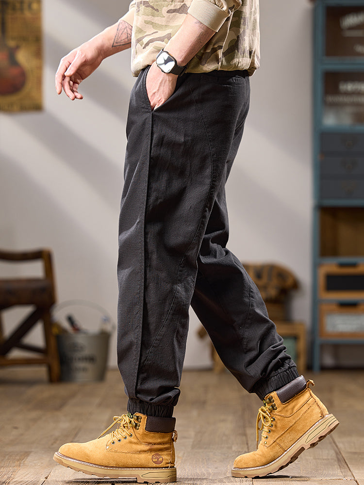 Men's Multi Pockets Relaxed‑Fit Pure Cotton Elastic Cuff Casual Pants