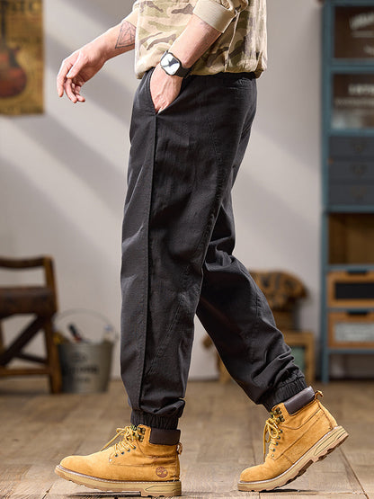 Men's Multi Pockets Relaxed‑Fit Pure Cotton Elastic Cuff Casual Pants