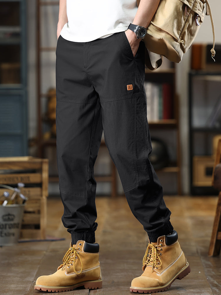 Men's Patch‑Label Elastic Cuff Tapered Cargo Pants