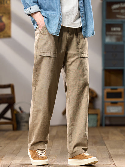 Pantalones cargo casuales de algodón de pierna ancha para hombre