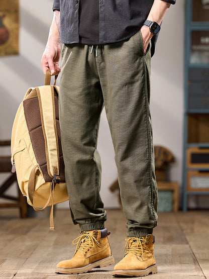 Men's Multi Pockets Relaxed‑Fit Pure Cotton Elastic Cuff Casual Pants