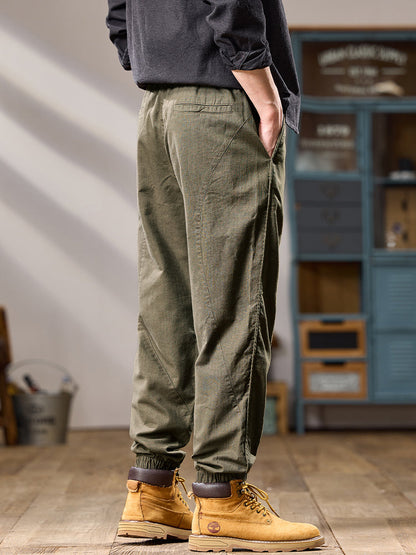 Men's Multi Pockets Relaxed‑Fit Pure Cotton Elastic Cuff Casual Pants