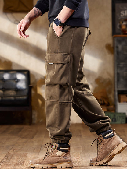 Pantalones cargo jogger de espiga con cinturón para hombre