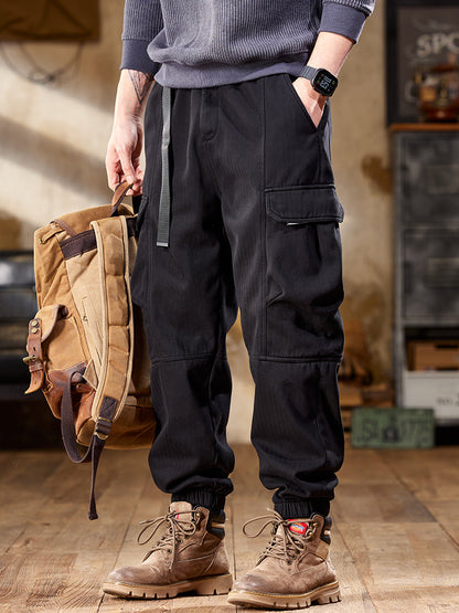 Pantalones cargo jogger de espiga con cinturón para hombre