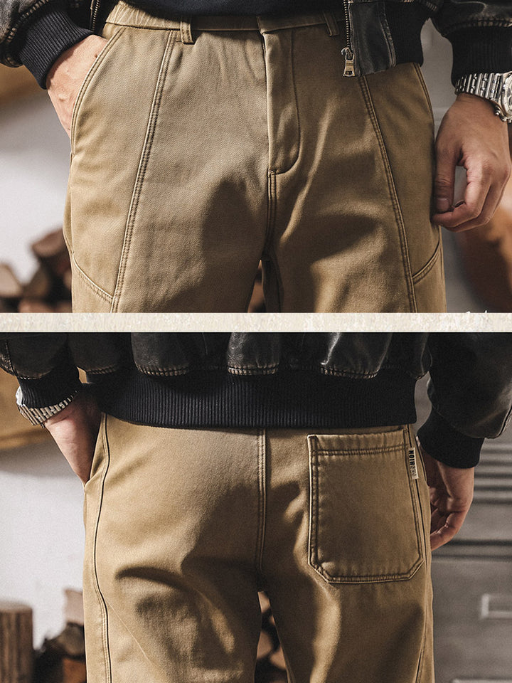 Pantaloni da uomo in 100% cotone, a gamba larga e con cuciture a contrasto, in stile retrò