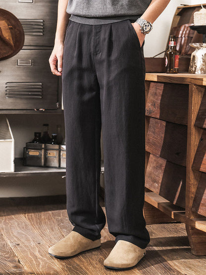 Lässige Herren-Freizeithose aus Lyocell-Leinen-Mischgewebe mit Bundfalten und geradem Bein