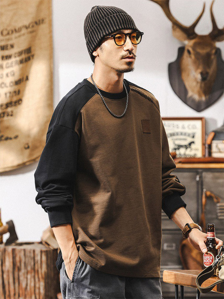Men’s Crew-Neck Sweatshirt in 100% Cotton with a Color-Block Design