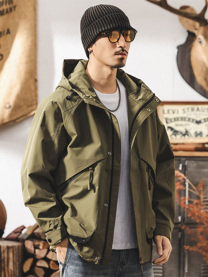 Winddichte Herren-Outdoor-Feldjacke aus Polyester mit Kapuze