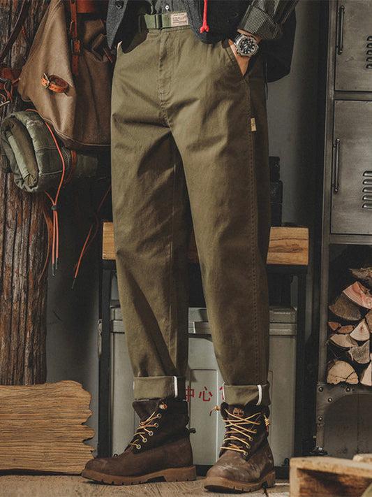 Pantaloni chino da uomo affusolati, effetto vintage