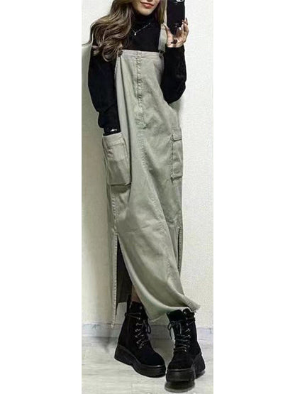 Women's Relaxed Fit Overall Dress with Side Slits