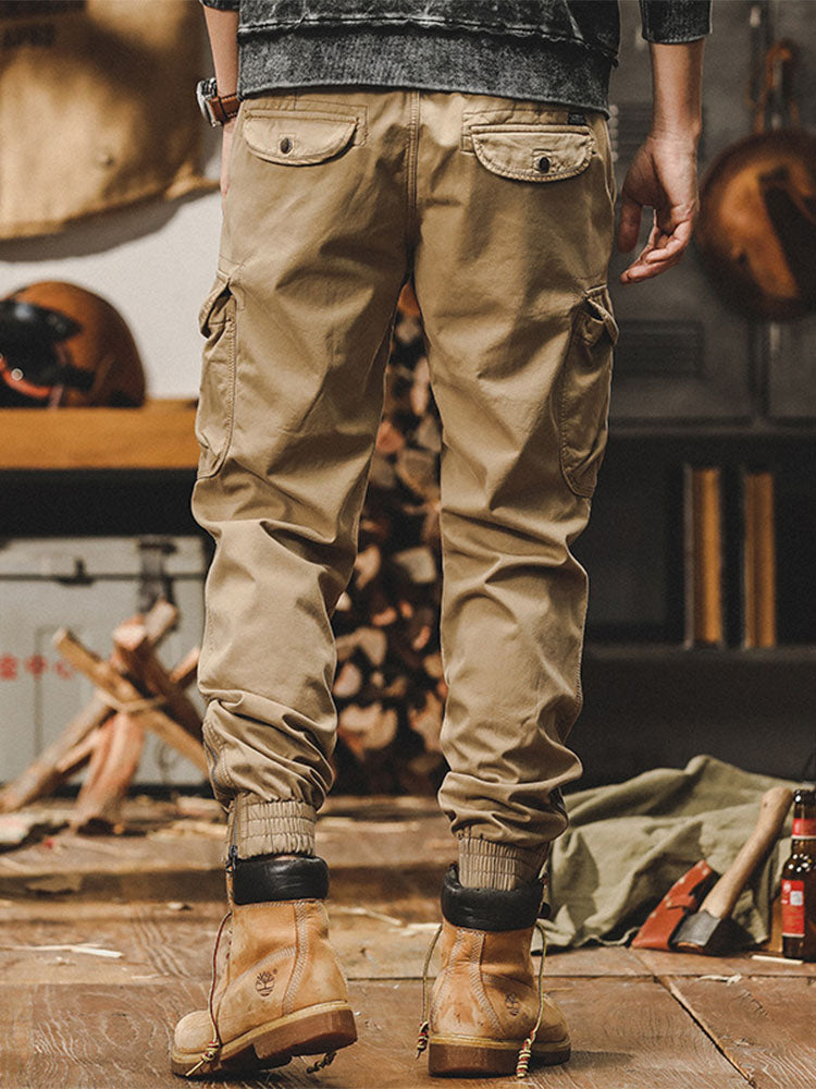 Herren Retro Cargohose Jogger‑Schnitt Baumwolle‑Elasthan