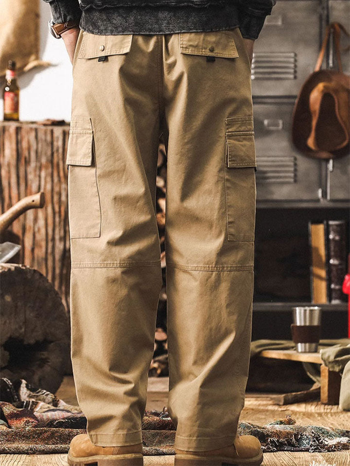 Vintage-Cargohose für Herren mit mehreren Taschen, geradem Bein und Baumwoll-Design