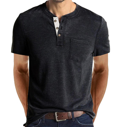 T-shirt Henley casual a maniche corte da uomo con taschino
