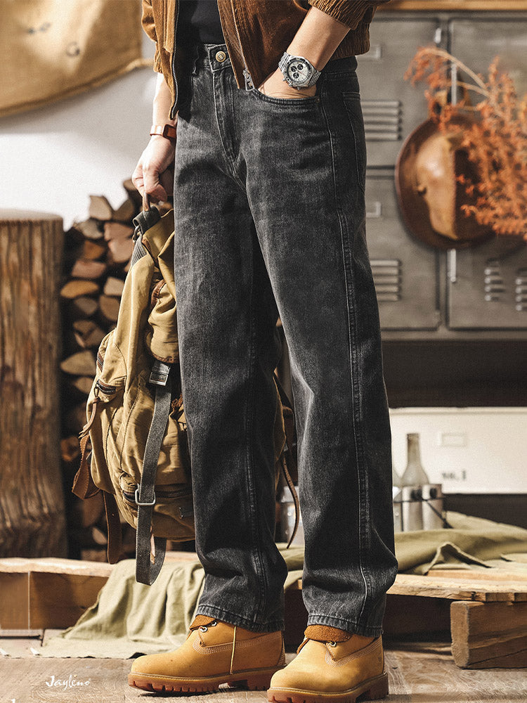 Herren Vintage Weit Bein Jeans, Retro Denim Hose für Alltag