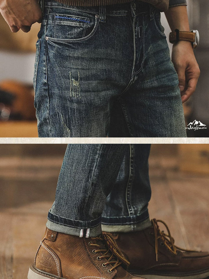Herren Vintage Straight‑Fit Jeans mit Used‑Waschung