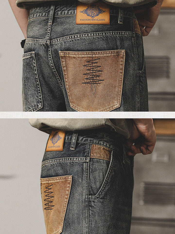 Herren Vintage Jeans, gerader Schnitt, Washed Denim Hose