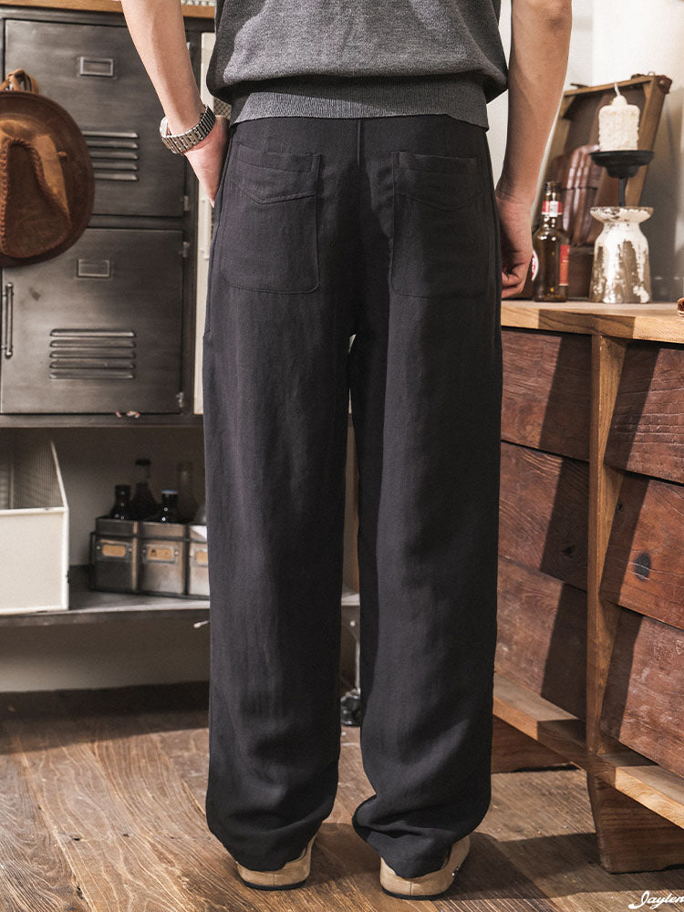 Lässige Herren-Freizeithose aus Lyocell-Leinen-Mischgewebe mit Bundfalten und geradem Bein