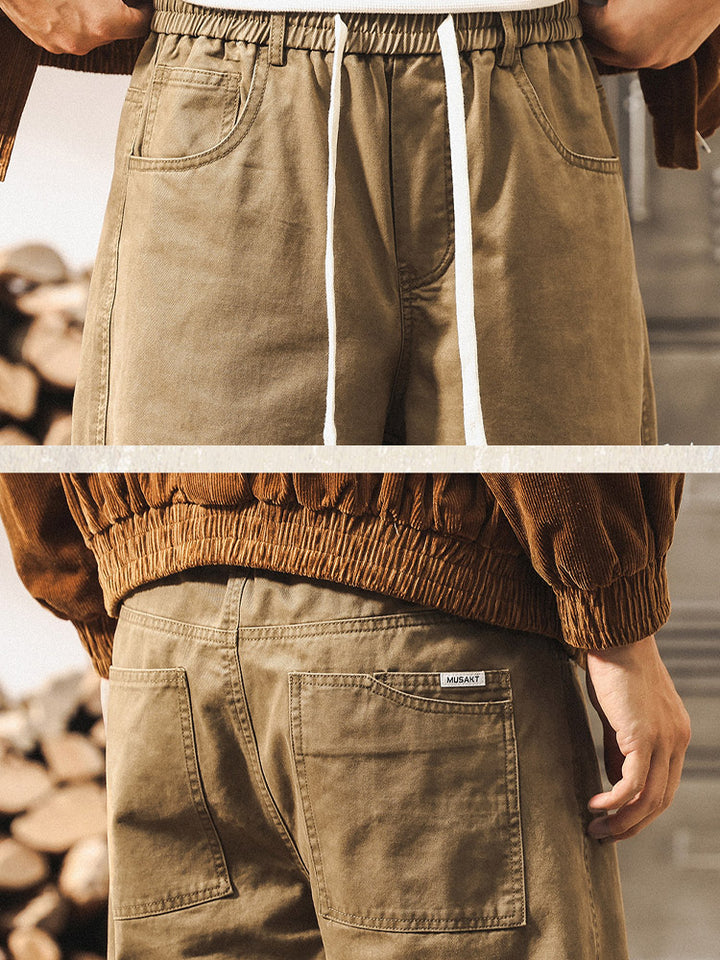 Men’s 100% Cotton Trousers with a Wide-Leg Fit and Vintage Wash