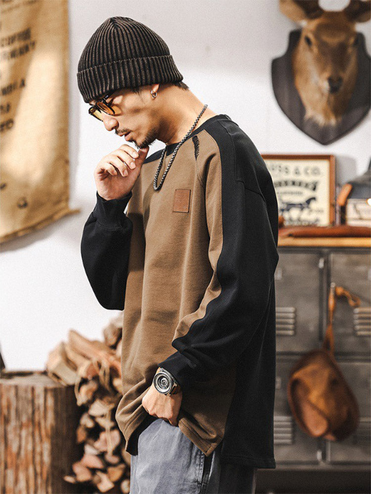 Men’s Crew-Neck Sweatshirt in 100% Cotton with a Color-Block Design