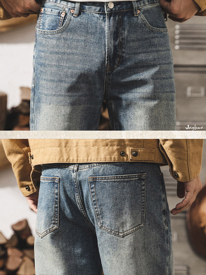Jean pour homme style rétro, coupe ample et délavage authentique