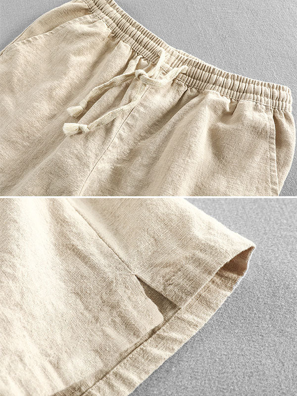 Lässige Herren-Shorts aus Ramie-Baumwolle mit Kordelzug