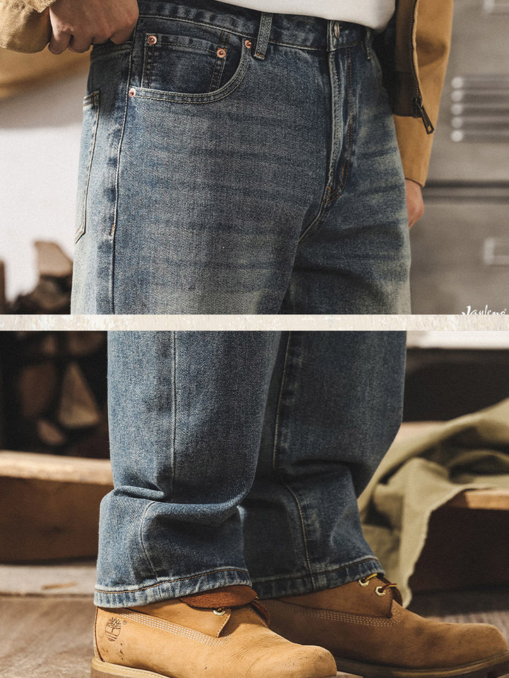 Jean pour homme style rétro, coupe ample et délavage authentique