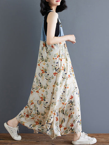 Latzkleid aus Denim mit Patchwork-Aquarellmuster