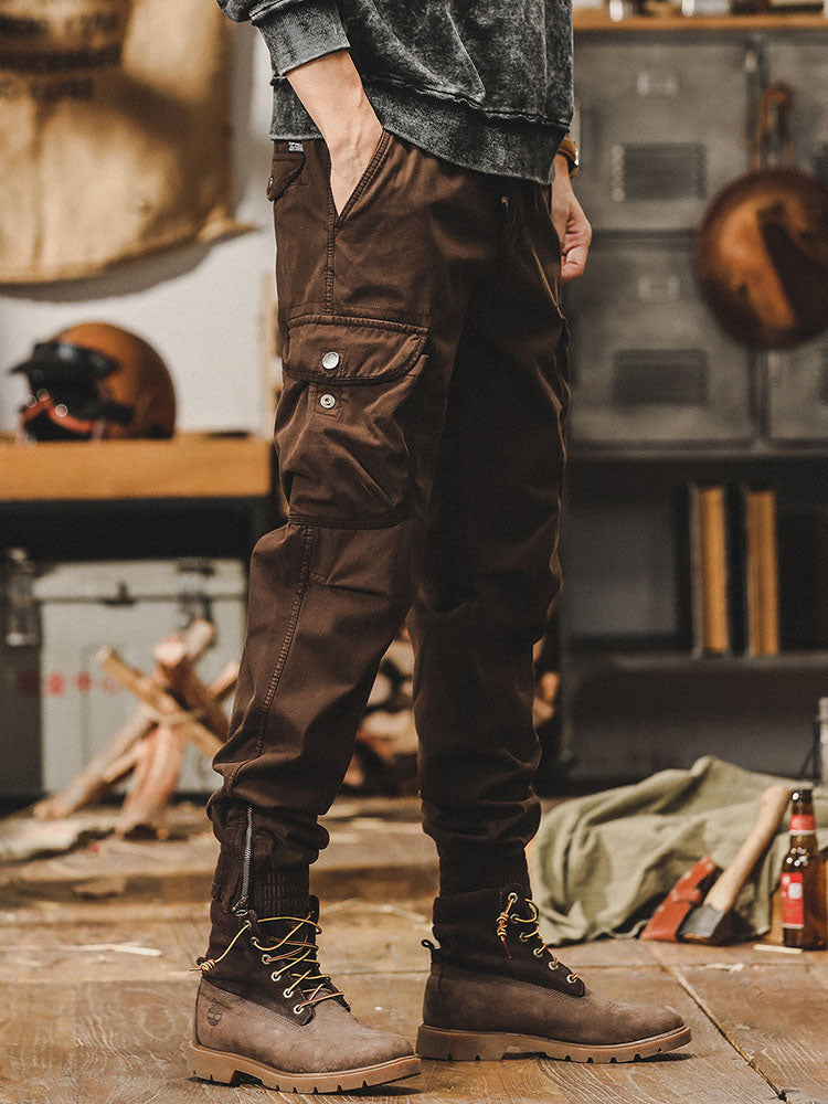 Herren Retro Cargohose Jogger‑Schnitt Baumwolle‑Elasthan