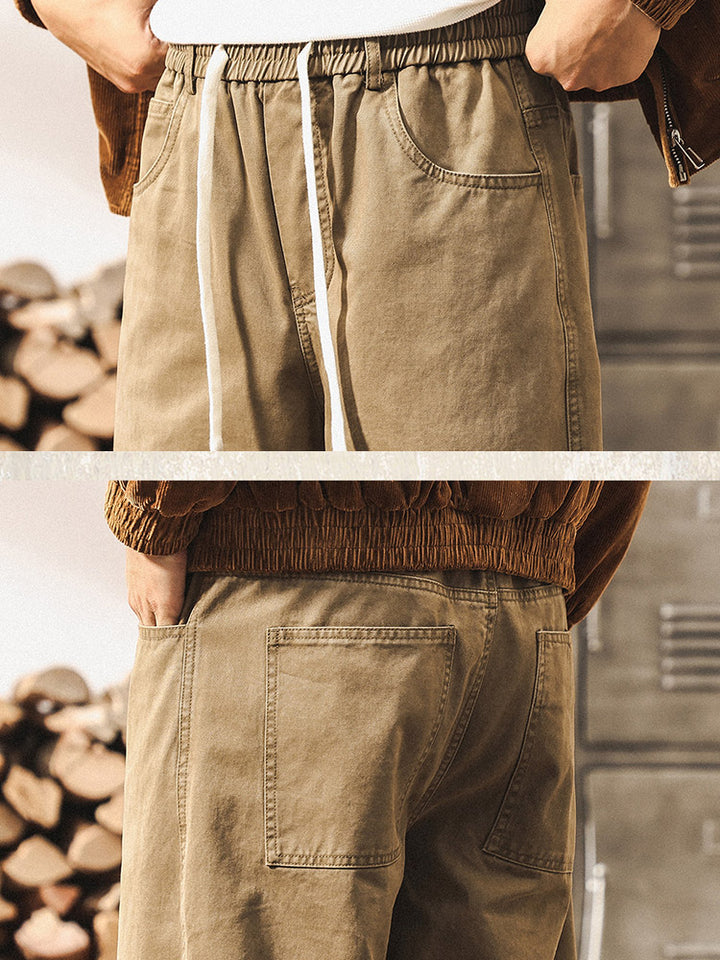 Men’s 100% Cotton Trousers with a Wide-Leg Fit and Vintage Wash