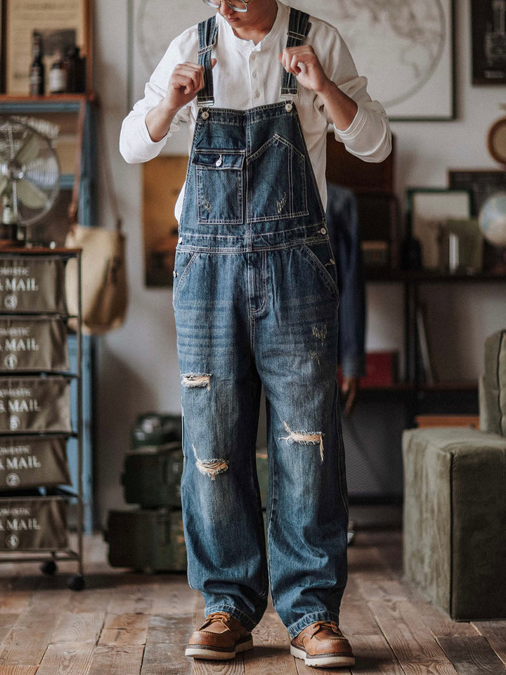 Latzhose aus Denim im Used-Look für Herren