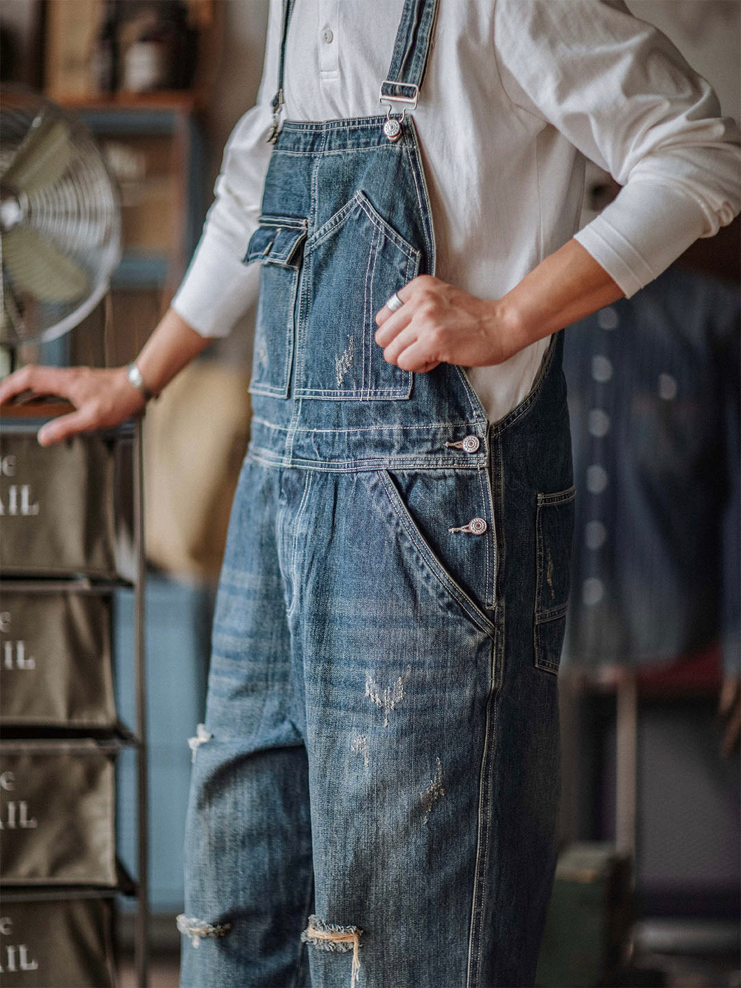 Salopette en denim vieilli pour homme