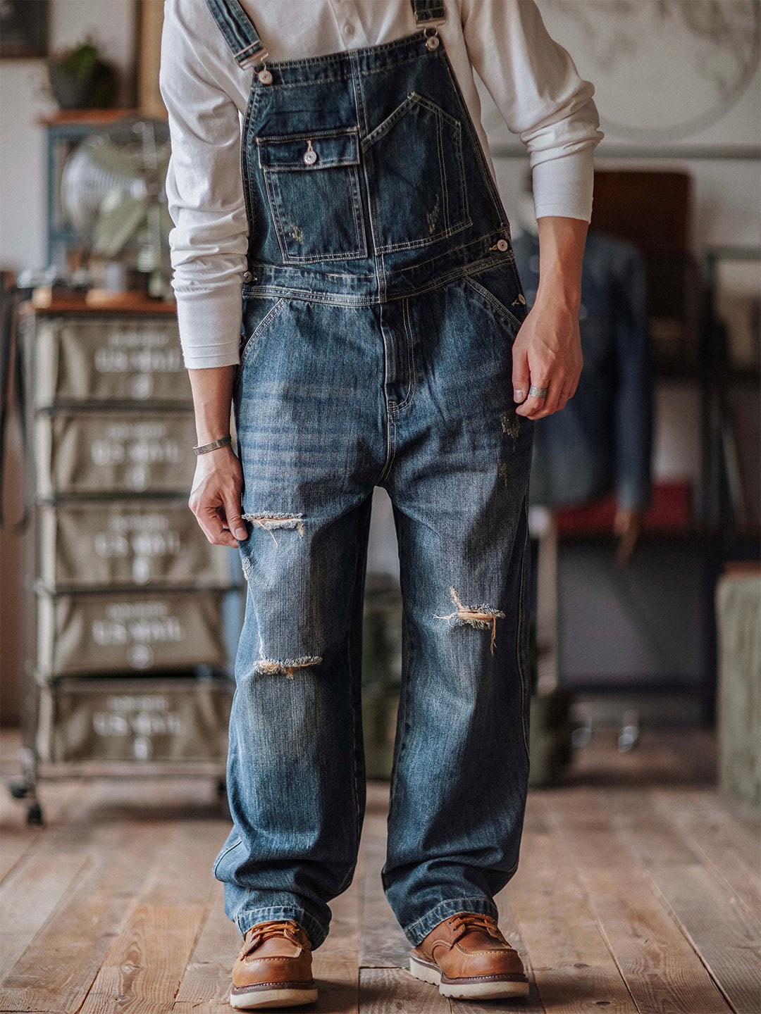 Salopette en denim vieilli pour homme