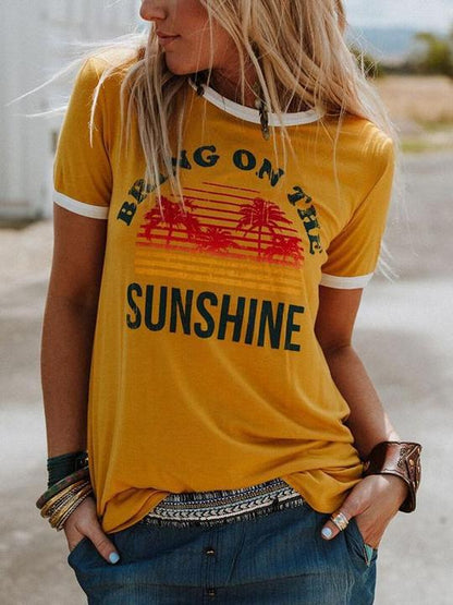 Camiseta estampada de palmeras "Bring On The Sunshine" para mujer