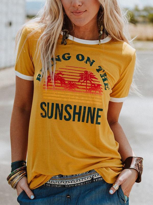 Damen-T-Shirt „Bring On The Sunshine“ mit Kokosnusspalmen-Print