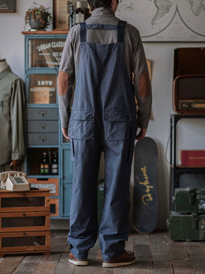 Men's Canvas Overalls Flap Pockets Button Front Workwear