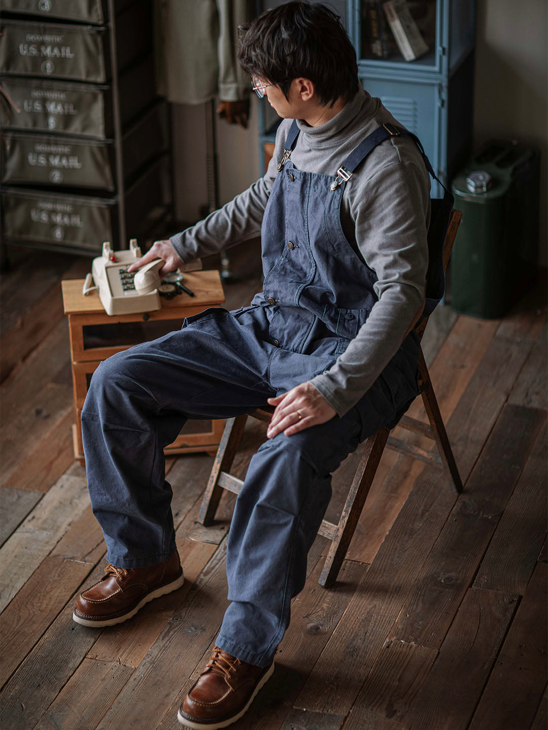 Men's Canvas Overalls Flap Pockets Button Front Workwear
