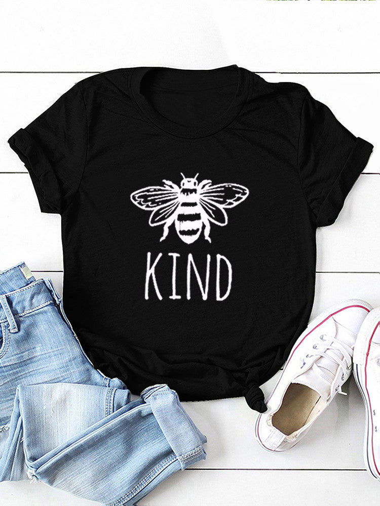 Damen-T-Shirt „Bee Kind“ aus Baumwolle mit Grafikprint
