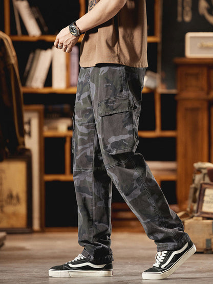 Pantalones Cargo Camuflaje Inspirados en el Estilo Vintage Americano para Hombre