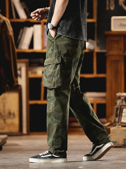 Pantalones Cargo Camuflaje Inspirados en el Estilo Vintage Americano para Hombre