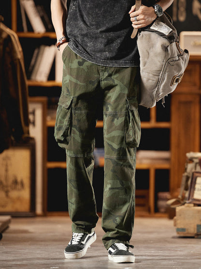 Pantalones Cargo Camuflaje Inspirados en el Estilo Vintage Americano para Hombre