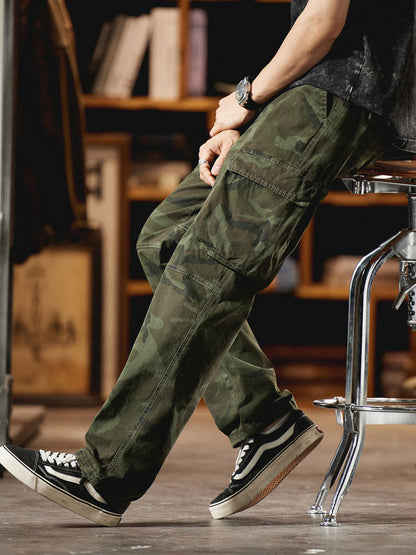 Pantalones Cargo Camuflaje Inspirados en el Estilo Vintage Americano para Hombre