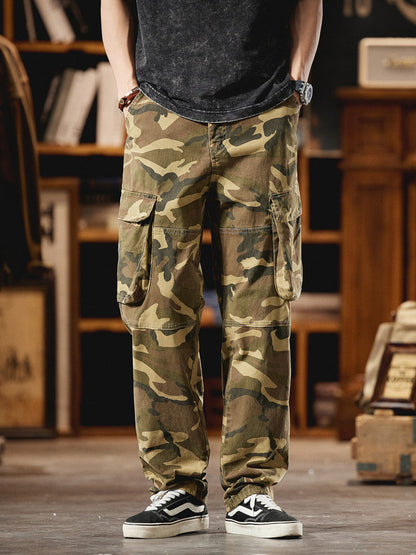 Pantalones Cargo Camuflaje Inspirados en el Estilo Vintage Americano para Hombre